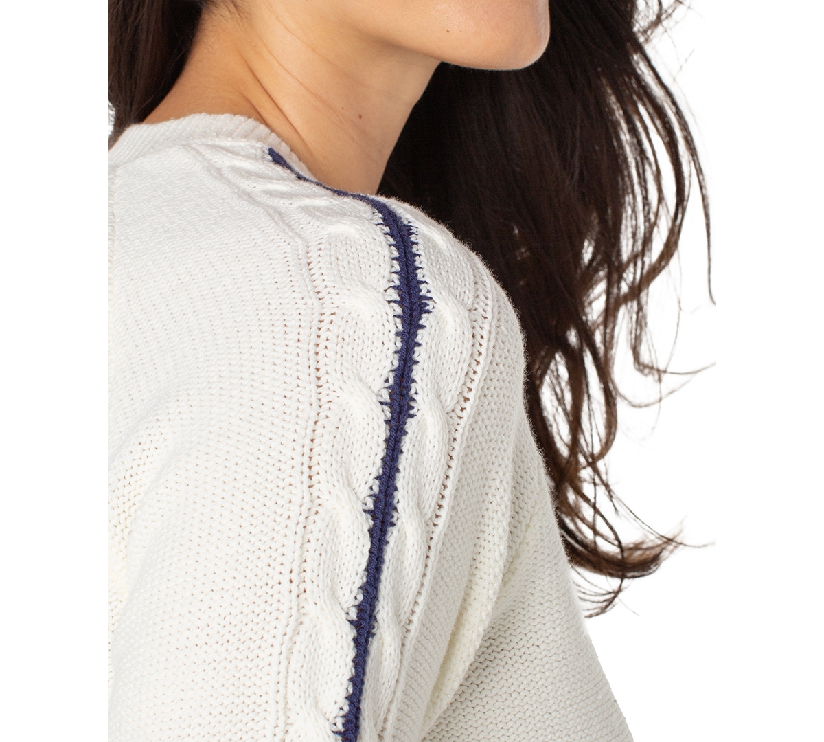 Liverpool Los Angeles Petite Long Sleeve Crewneck Sweater In White