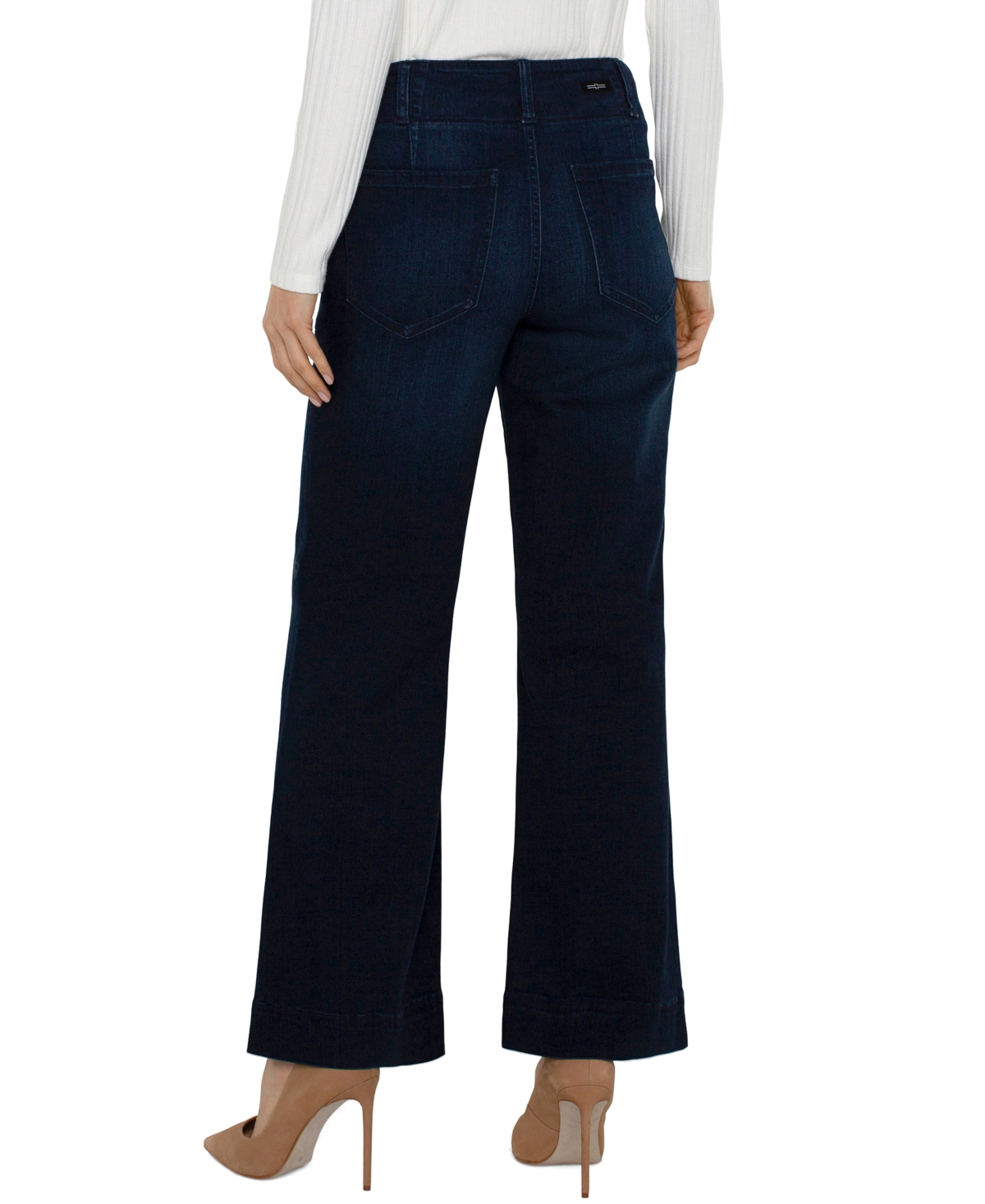 Liverpool Los Angeles Petite Mid Rise Wide Leg Pants In Blue