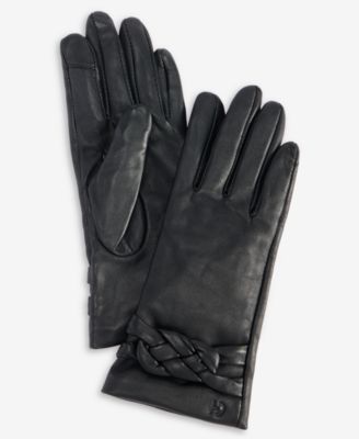 Women's Braided-Cuff Leather Gloves