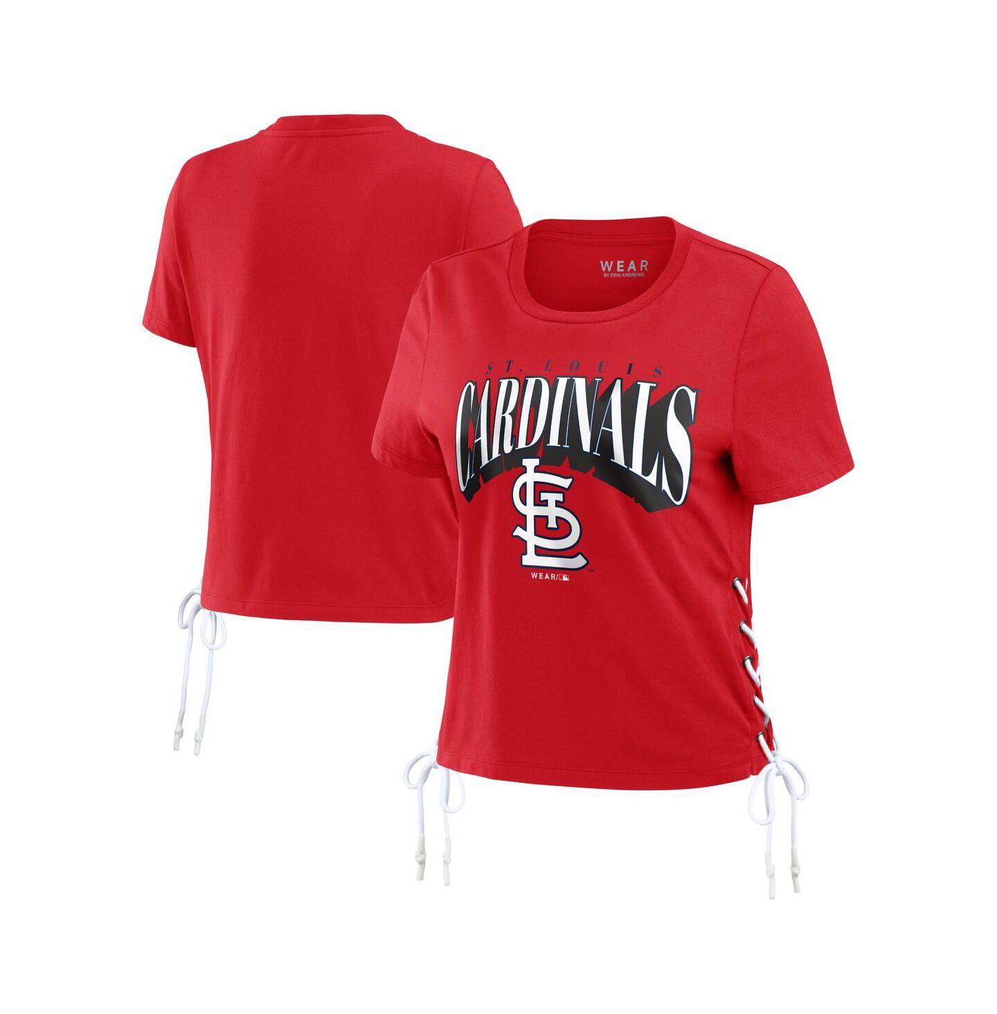 Женская футболка WEAR by Erin Andrews Red St. Louis Cardinals Side Lace-Up Cropped — фото 1