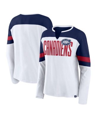 Fanatics - Women's White/Navy Montreal Canadiens Frozen Long Sleeve Notch Neck T-Shirt