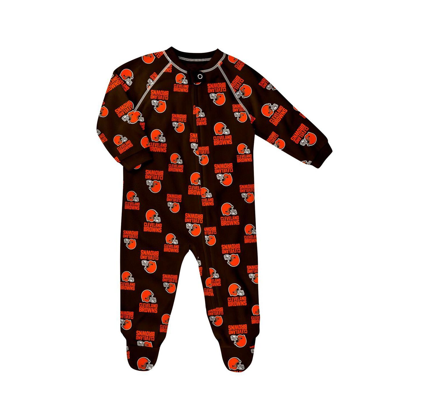 Baby Boys and Girls Brown Cleveland Browns Allover Print Raglan Full-Zip Sleeper