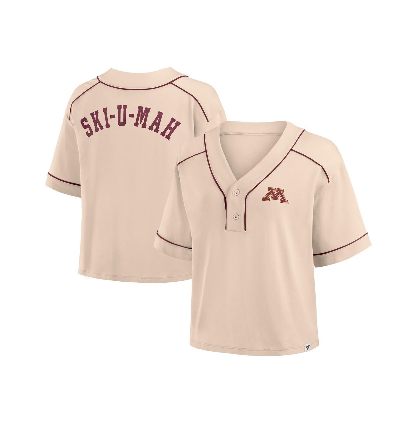 Женская футболка Fanatics Tan Minnesota Golden Gophers Oversized Dominant Force Cropped V-Neck — фото 1