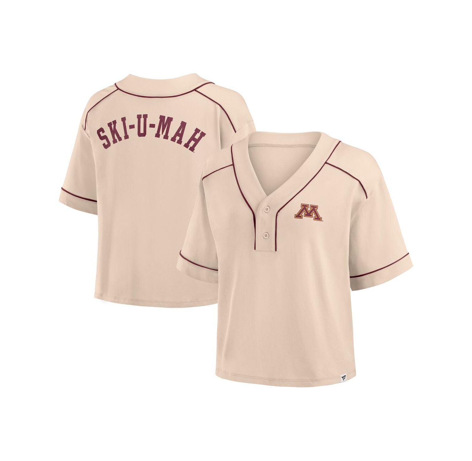 Women's Tan Minnesota Golden Gophers Oversized Dominant Force Cropped V-Neck T-Shirt