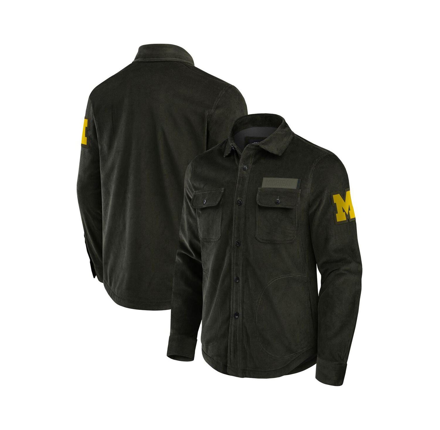 Men's Olive Michigan Wolverines Corduroy Full-Button Shacket