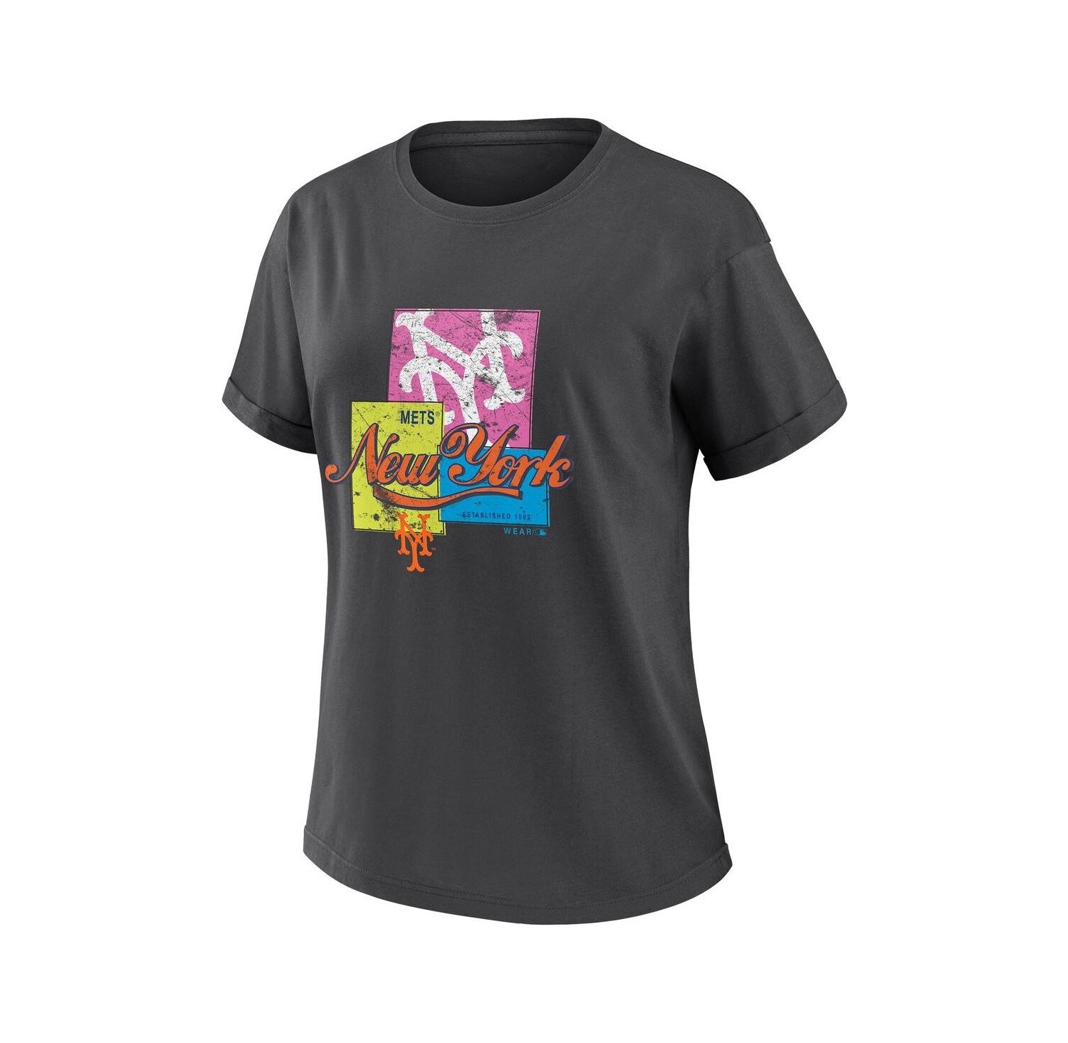 Women's Charcoal New York Mets Domestic Box Color Boyfriend T-Shirt