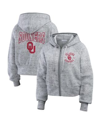 WEAR by Erin Andrews - Women's Heather Gray Oklahoma Sooners Wear Speckle Double-Hit Raglan Full-Zip Hoodie