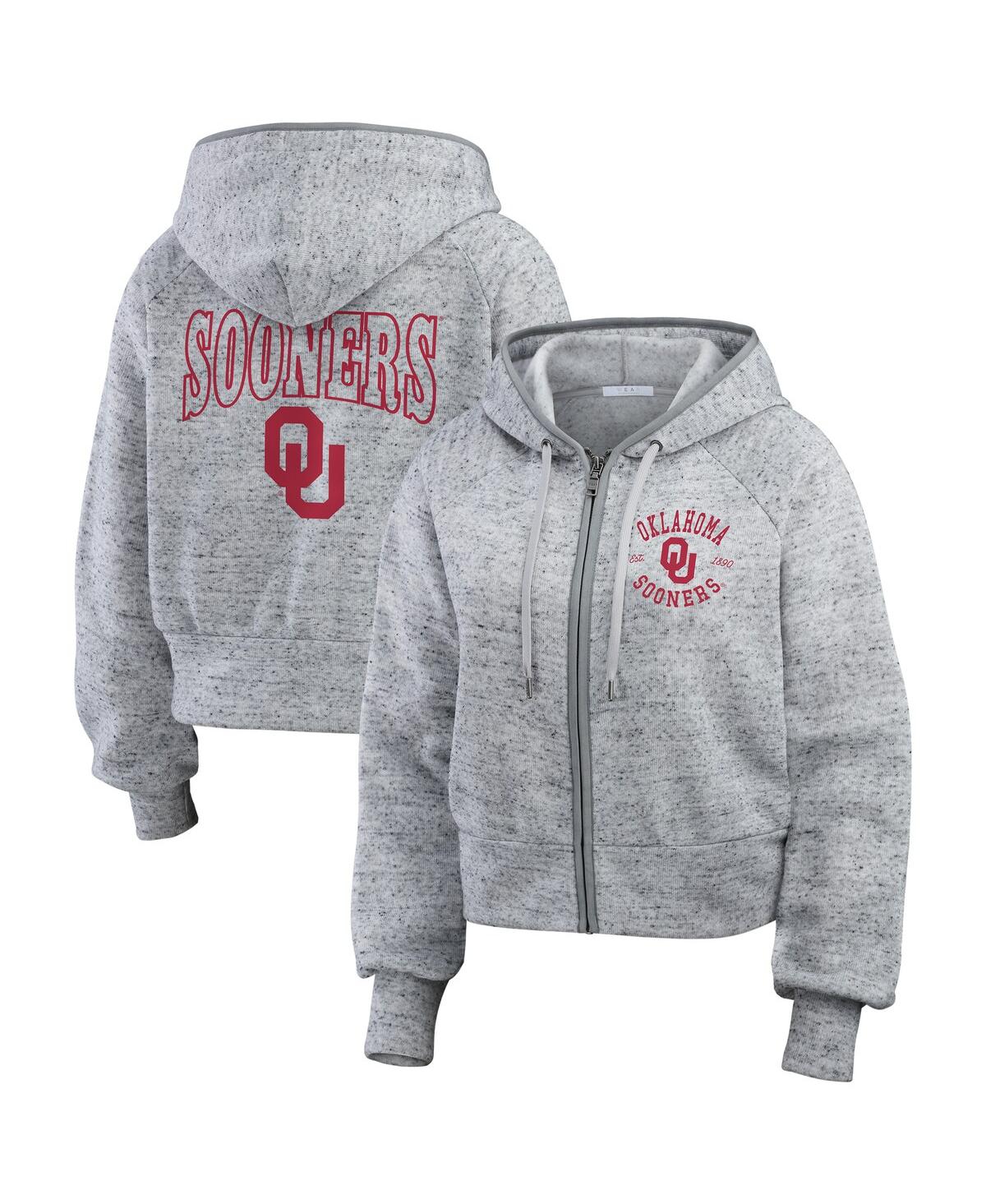 Wear By Erin Andrews Women's Heather Gray Oklahoma Sooners Wear Speckle Double-hit Raglan Full-zip Hoodie In Gray