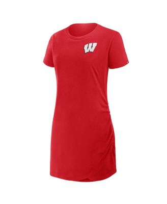Women's Red Wisconsin Badgers Ruched Drape T-Shirt Dress