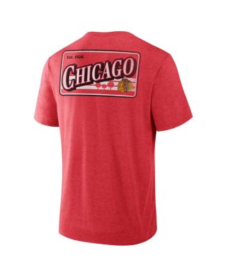 Men's Heather Red Chicago Blackhawks Fan Lanes Tri-Blend T-Shirt