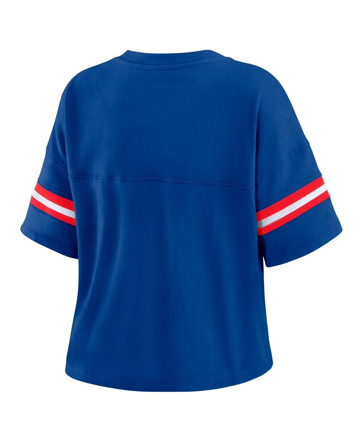 Wear By Erin Andrews Women's Royal Buffalo Bills Color Block Boxy Modest Crop V-neck T-shirt In Blue