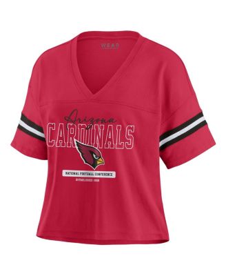Women's Cardinal Arizona Cardinals Color Block Boxy Modest Crop V-Neck T-Shirt