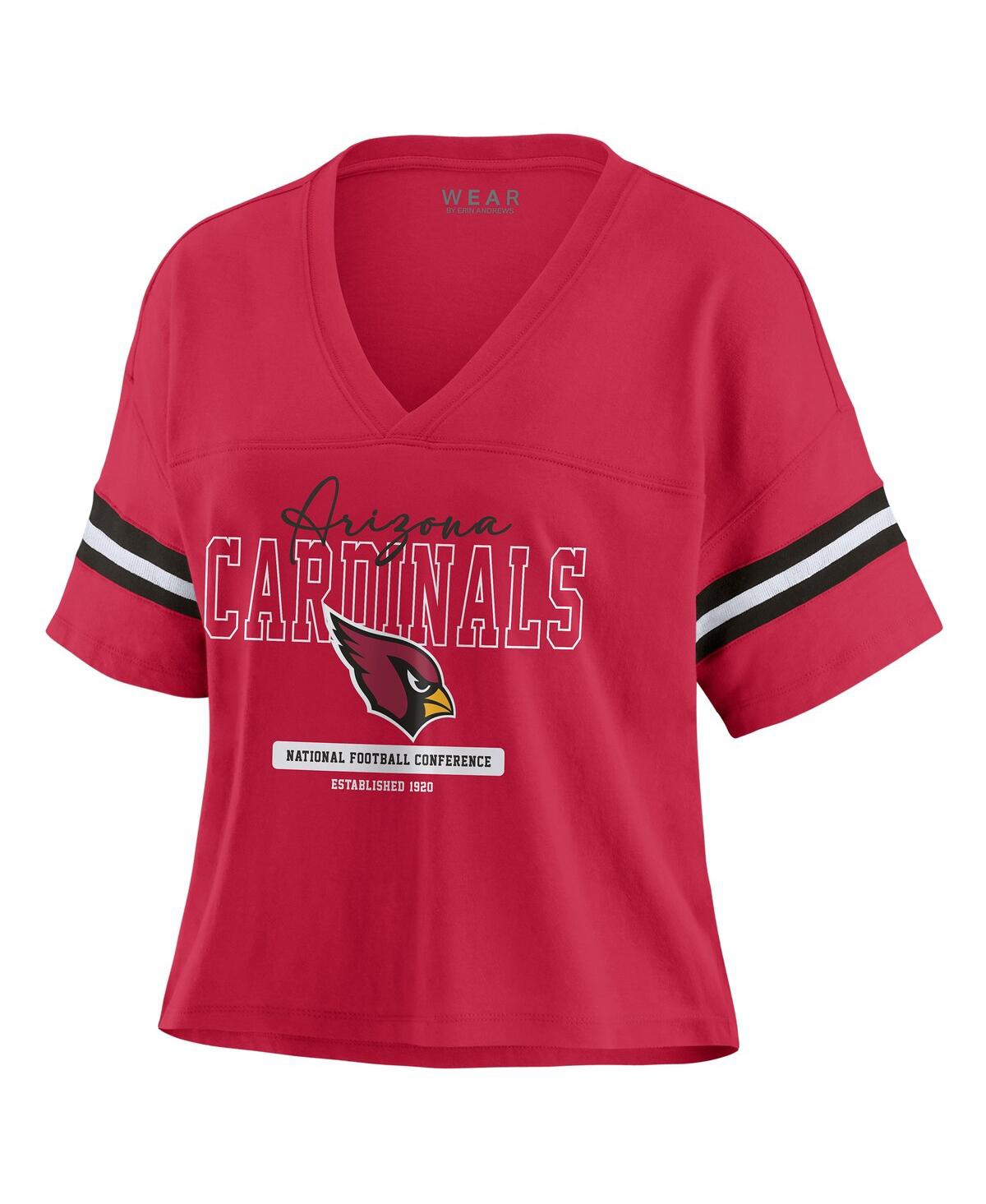 Wear By Erin Andrews Cardinal Arizona Cardinals Color Block Boxy Modest Crop V-neck T-shirt In Red
