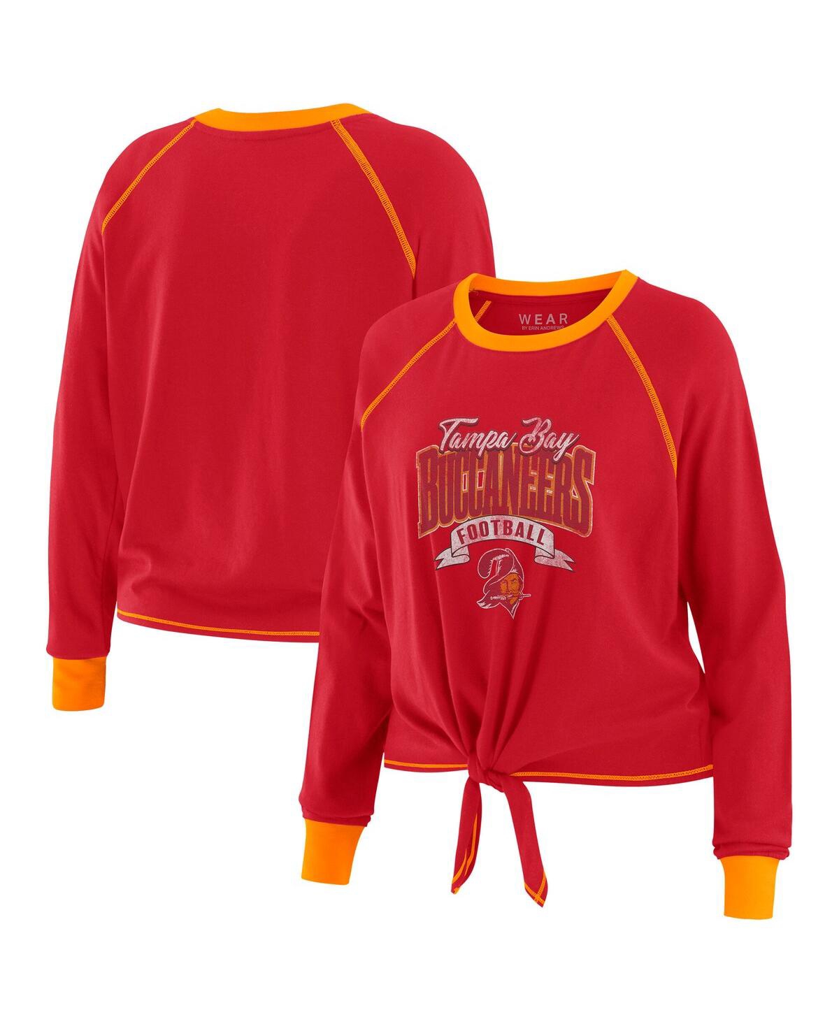 Wear By Erin Andrews Red/orange Tampa Bay Buccaneers Plus Size Tie-front Long Sleeve Top In Red