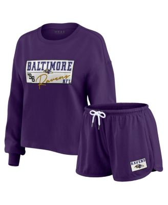WEAR by Erin Andrews - Women's 2-Piece Purple Baltimore Ravens Heavy Rugby Jersey Long Sleeve T-Shirt and Shorts Lounge Set