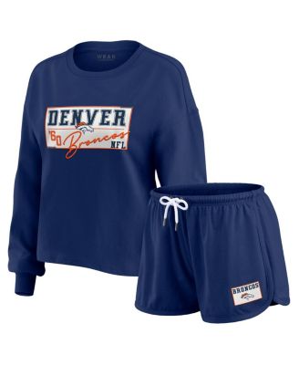 WEAR by Erin Andrews - Women's 2-Piece Navy Denver Broncos Heavy Rugby Jersey Long Sleeve T-Shirt and Shorts Lounge Set