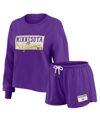 WEAR by Erin Andrews - Women's 2-Piece Purple Minnesota Vikings Heavy Rugby Jersey Long Sleeve T-Shirt and Shorts Lounge Set