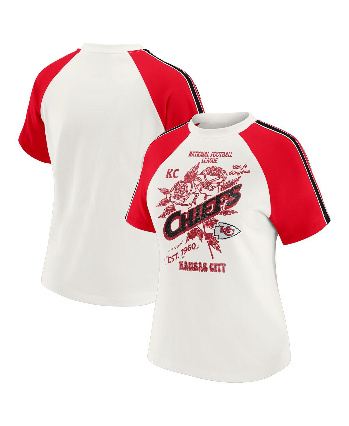 Wear By Erin Andrews White Kansas City Chiefs Sleeve Stripe Distressed Raglan T-shirt In White