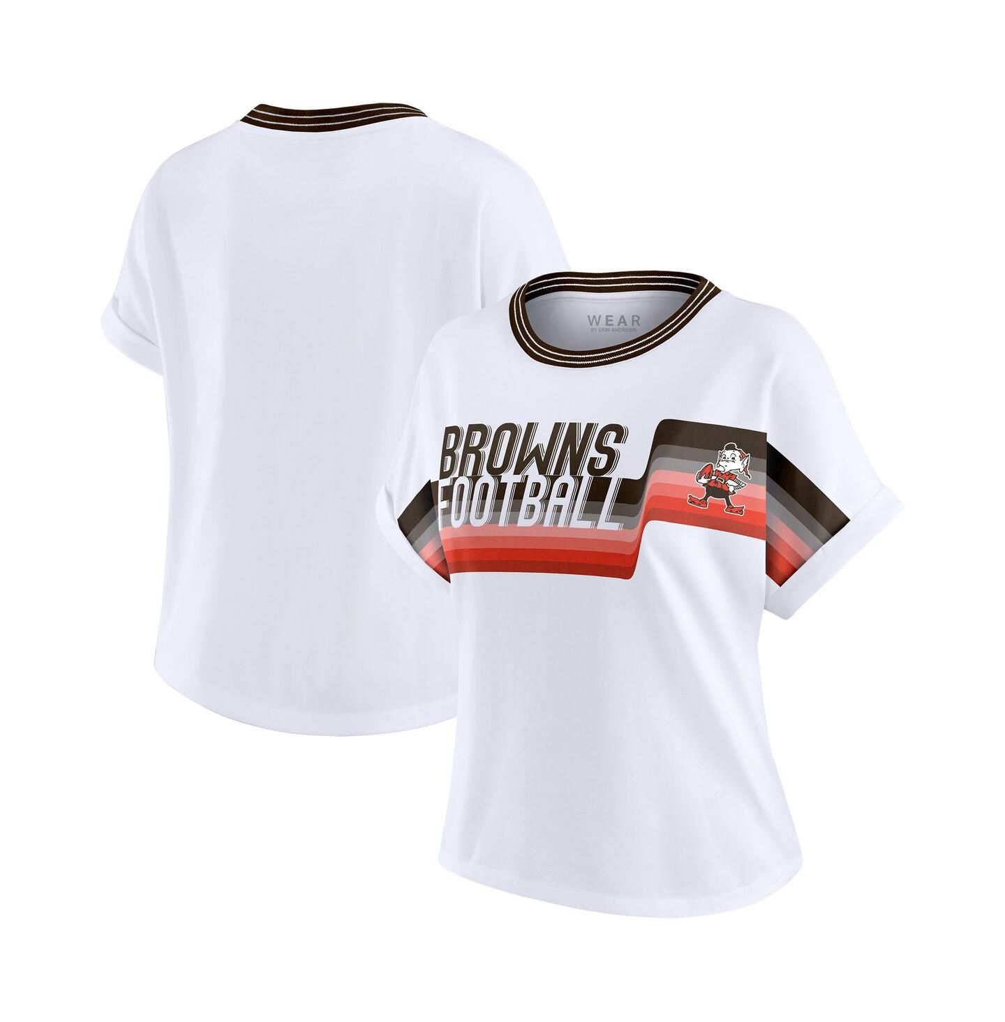 Женская футболка WEAR by Erin Andrews White Cleveland Browns Cropped Center Stripe Dolman — фото 1