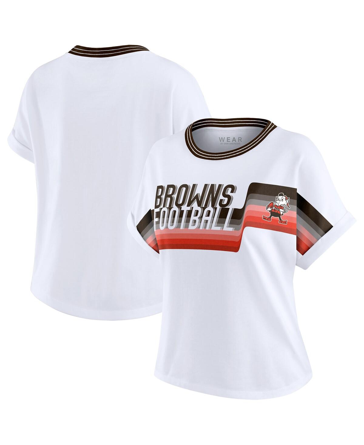 Wear By Erin Andrews White Cleveland Browns Cropped Center Stripe Dolman T-shirt In White