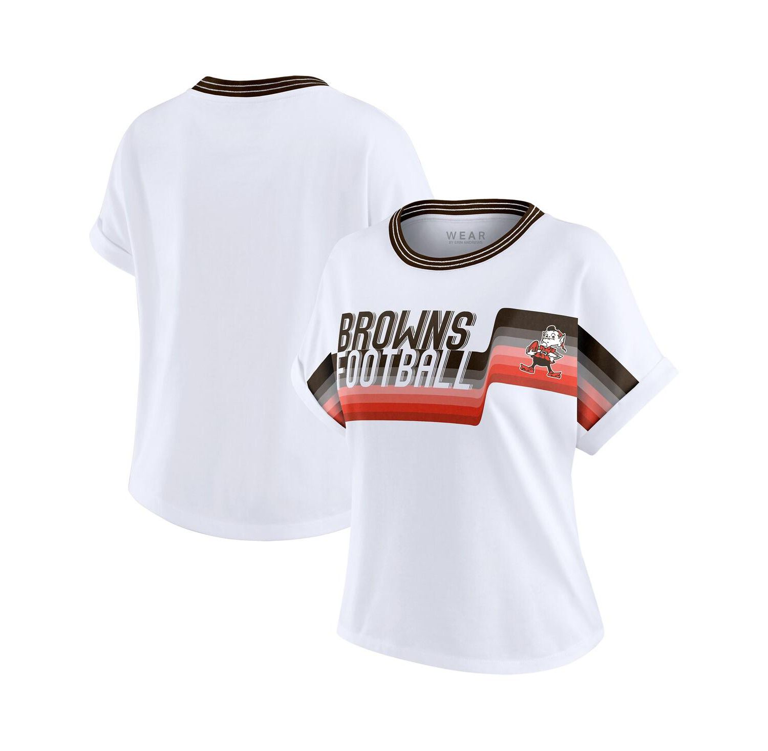 Women's White Cleveland Browns Cropped Center Stripe Dolman T-Shirt