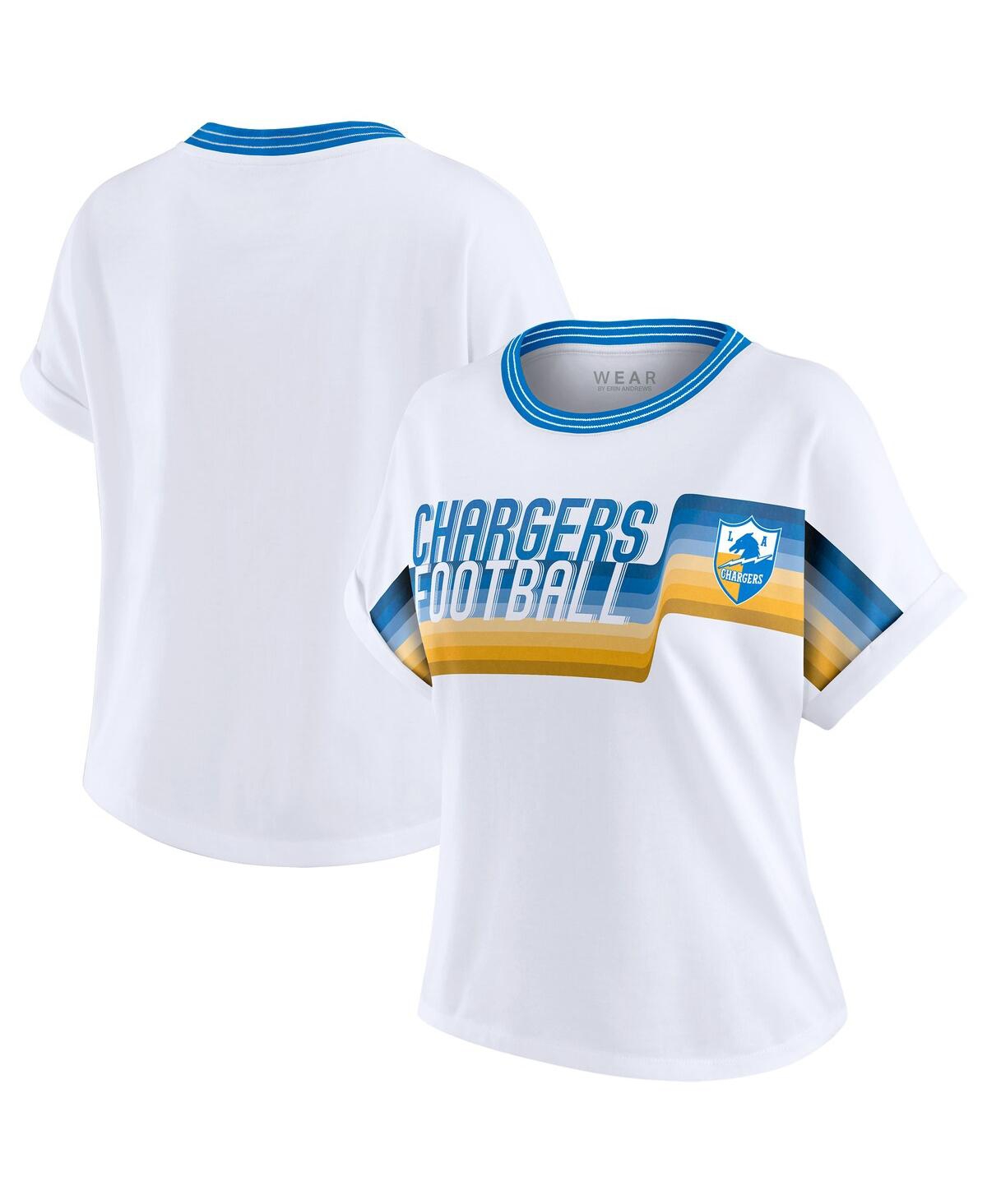 Wear By Erin Andrews White Los Angeles Chargers Cropped Center Stripe Dolman T-shirt In White