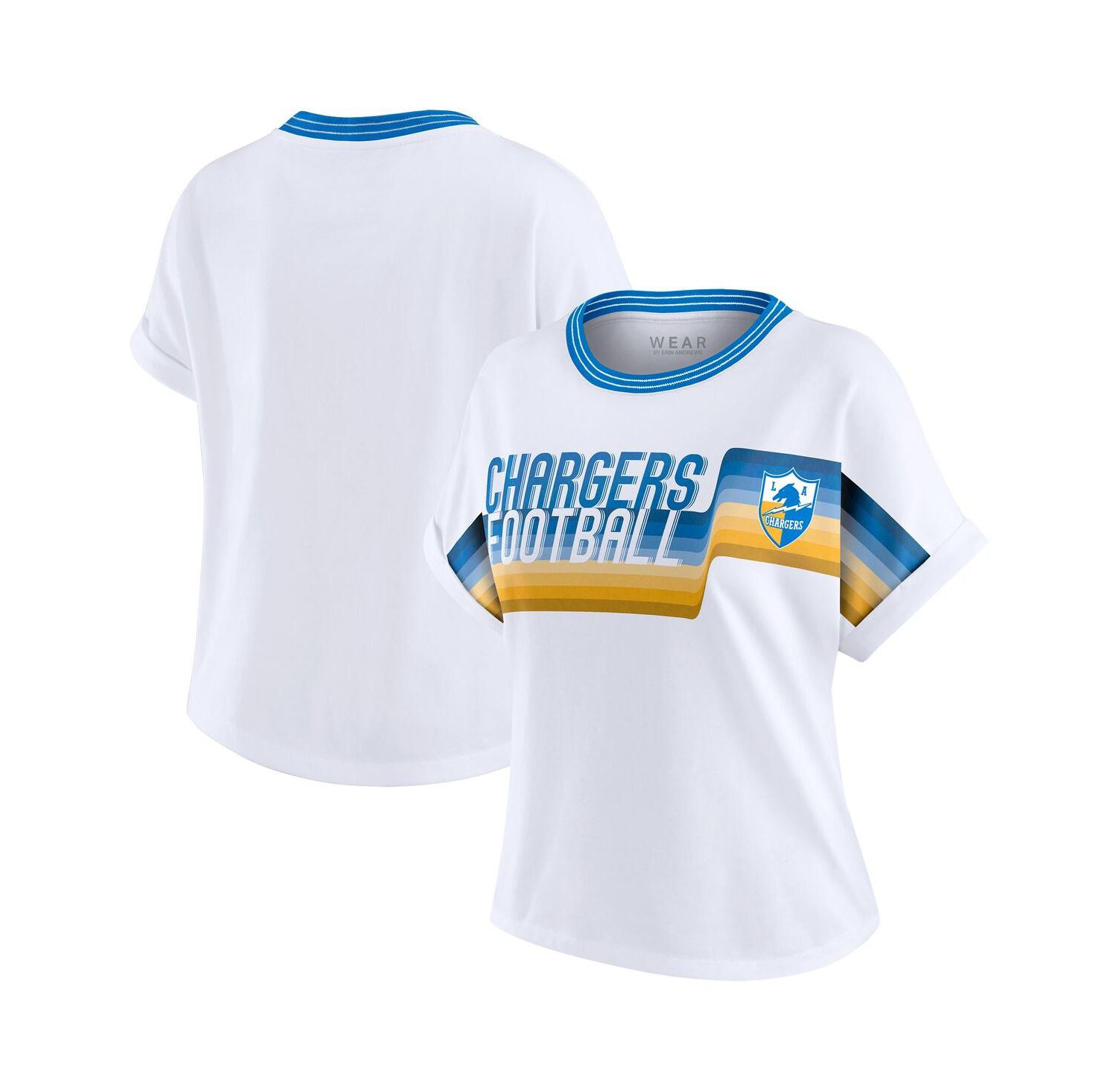 Women's White Los Angeles Chargers Cropped Center Stripe Dolman T-Shirt