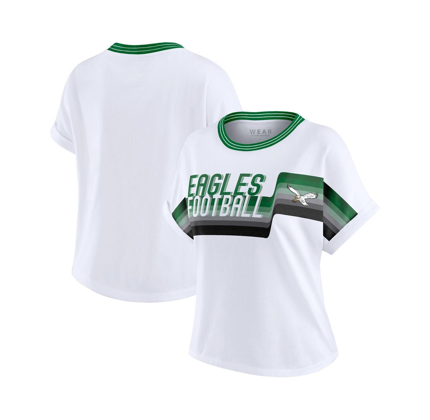 Women's White Philadelphia Eagles Cropped Center Stripe Dolman T-Shirt