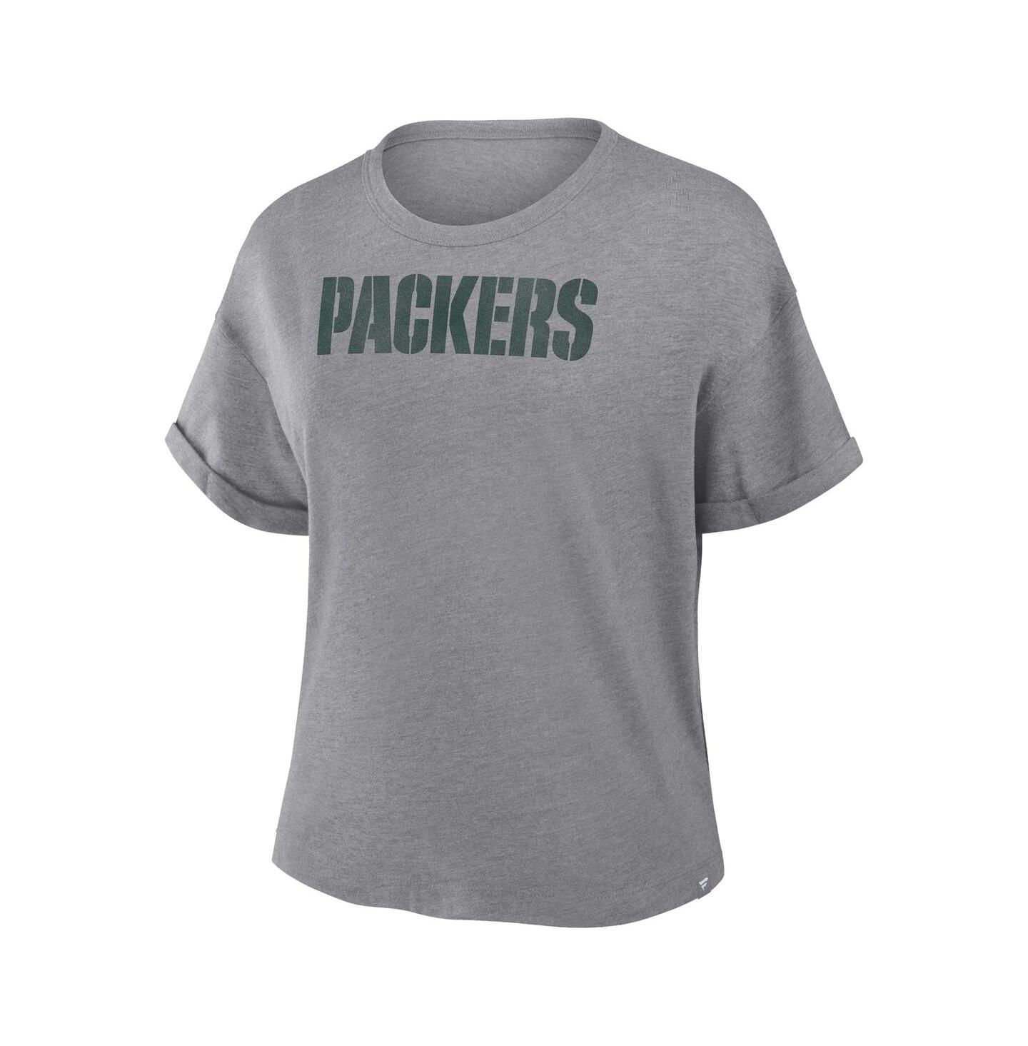 Женская футболка Fanatics Heather Gray Green Bay Packers Swing Pass Tri-Blend Boxy — фото 2
