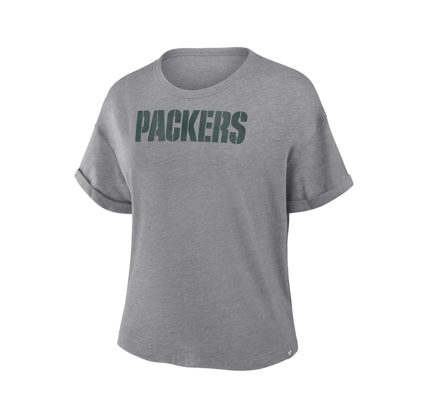 Women's Heather Gray Green Bay Packers Swing Pass Tri-Blend Boxy T-Shirt