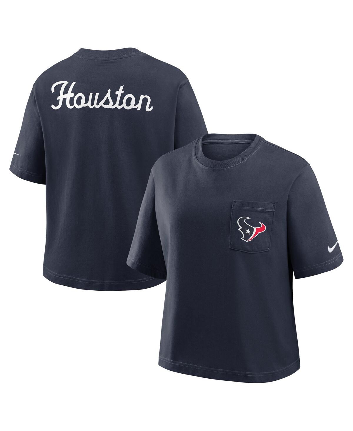 Nike Navy Houston Texans Rewind Pocket Boxy T-shirt In Blue