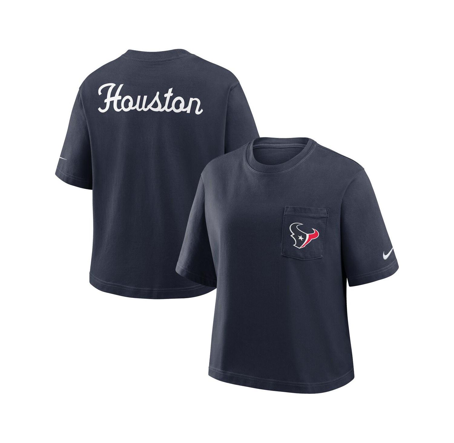 Women's Navy Houston Texans Rewind Pocket Boxy T-Shirt