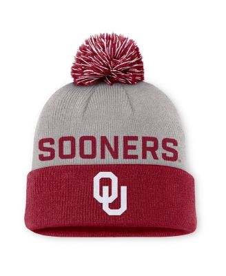 Jordan - Men's Gray/Crimson Oklahoma Sooners Primetime Peak Cuffed Knit Hat with Pom