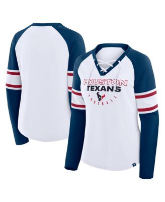 Fanatics - Women's White/Navy Houston Texans Redzone Blitz Package Raglan Lace-Up V-Neck Long Sleeve T-Shirt