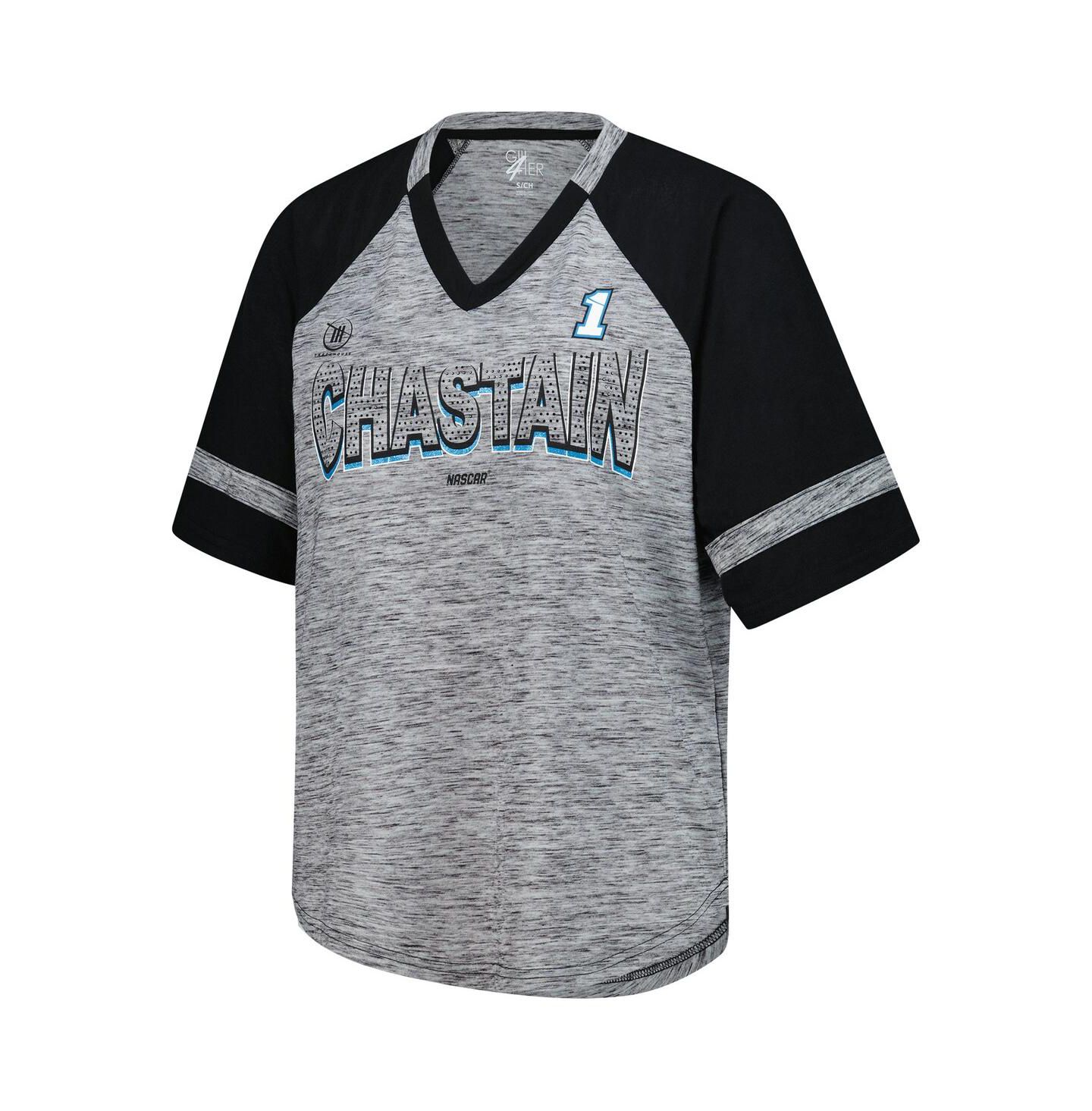 Женская футболка G-III 4Her by Carl Banks Heather Gray Ross Chastain Hall of Fame Oversized Raglan V-Neck — фото 2