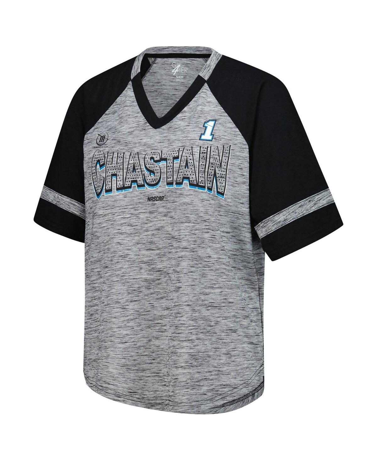 G-iii 4her By Carl Banks Women's Heather Gray Ross Chastain Hall Of Fame Oversized Raglan V-neck T-shirt In Gray