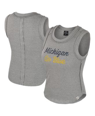 Colosseum - Women's Heather Gray Michigan Wolverines Beach You Ribbed Tri-Blend Tank Top