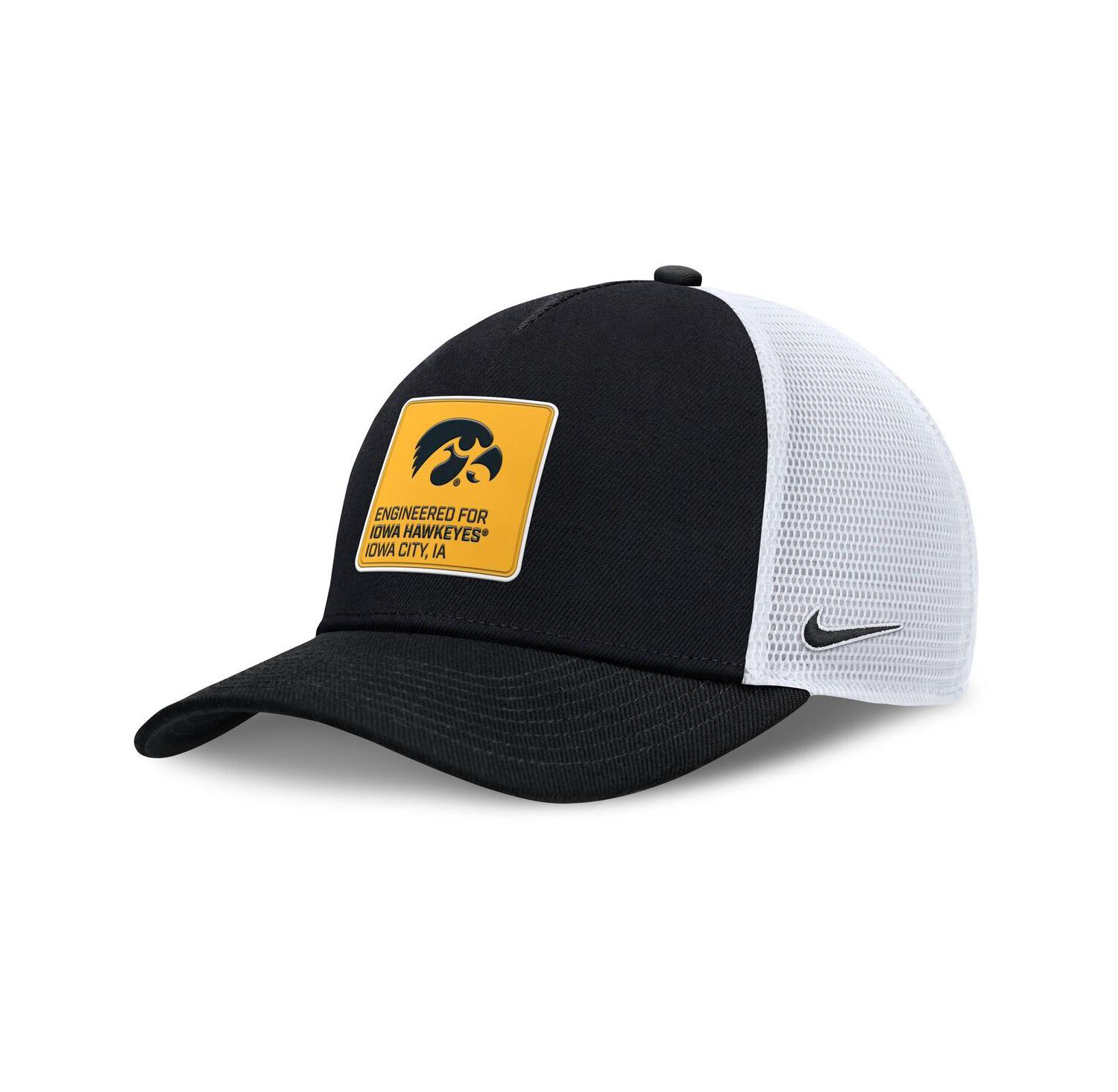 Men's Black/White Iowa Hawkeyes 2025 On-Field Rise Engineered Trucker Adjustable Hat