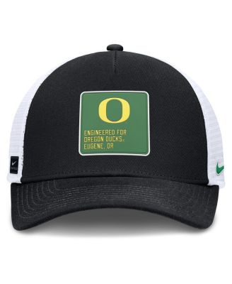 Men's Black/White Oregon Ducks 2025 On-Field Rise Engineered Trucker Adjustable Hat