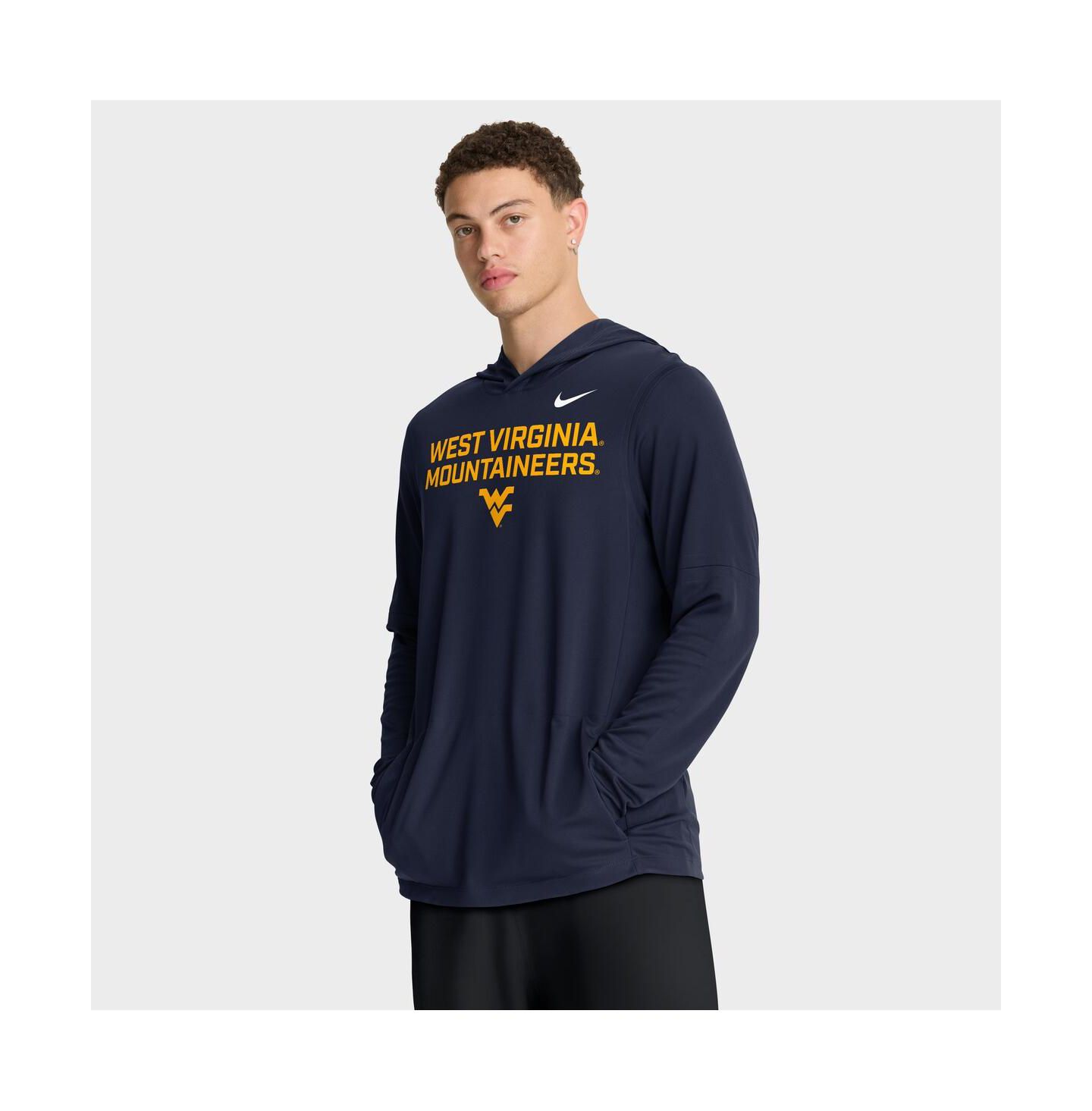 Мужское худи Nike Navy West Virginia Mountaineers 2025 Sideline Performance Long Sleeve T-Shirt — фото 1