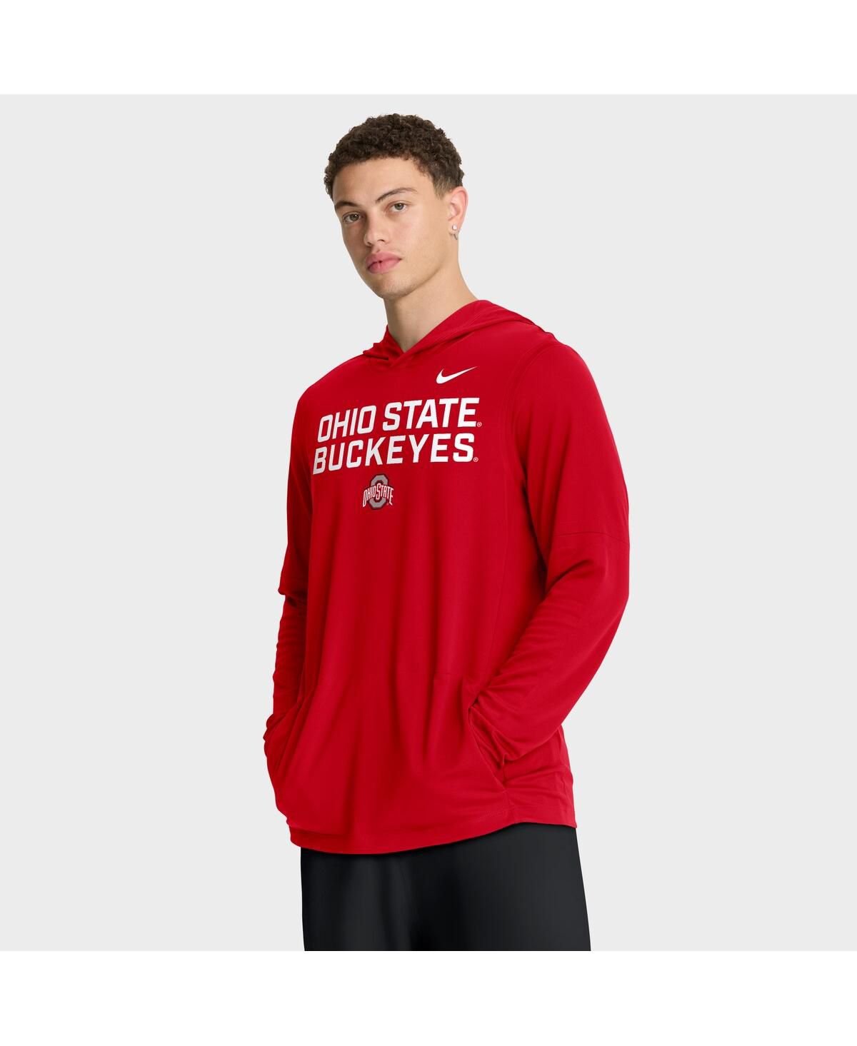 Мужская алая футболка с капюшоном и длинными рукавами Ohio State Buckeyes 2025 Sideline Performance от Scarlet с длинным рукавом