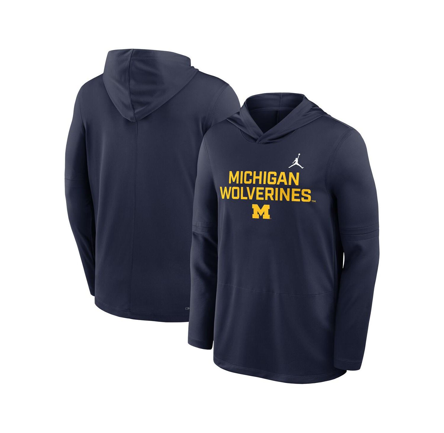 Men's Navy Michigan Wolverines 2025 Sideline Performance Long Sleeve Hoodie T-Shirt