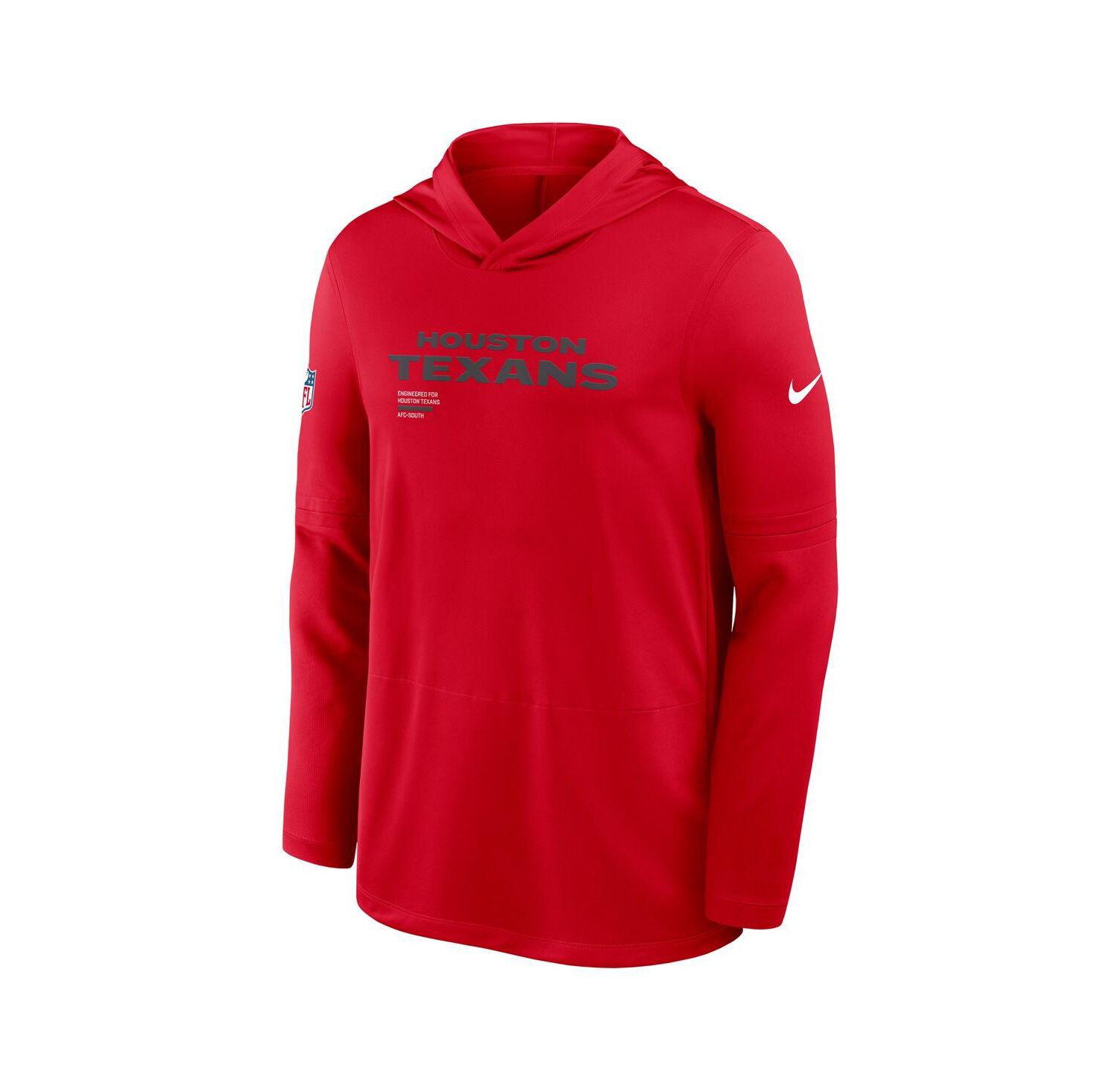 Men's Red Houston Texans Sideline Pure Fury Performance Long Sleeve Hoodie T-Shirt