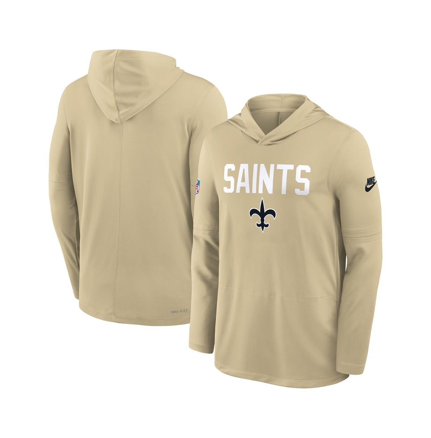 Мужская лёгкая футболка с капюшоном Nike New Orleans Saints Sideline Alt Pack, Gold — фото 3