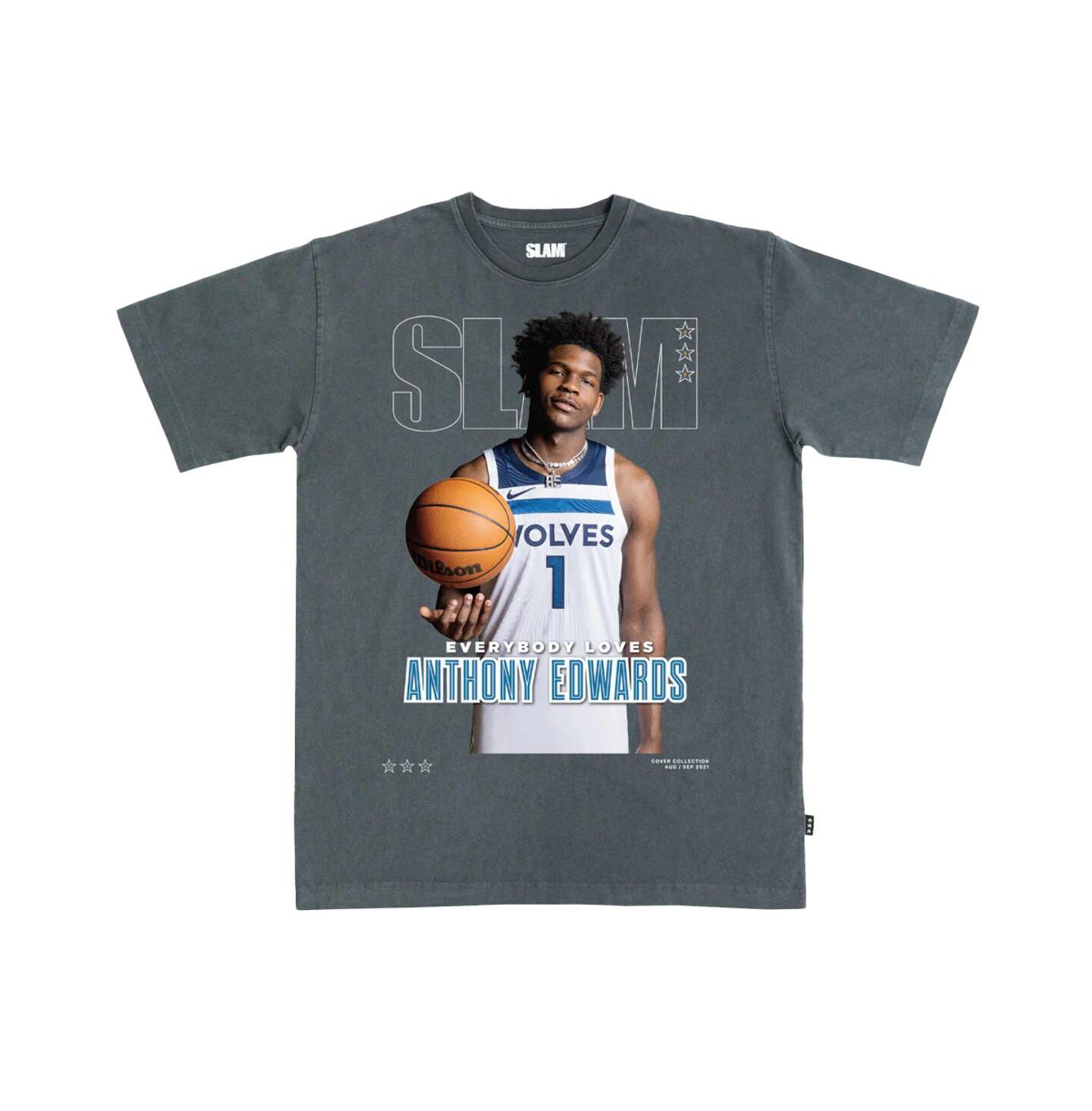 Мужская футболка Slam Anthony Edwards Charcoal Minnesota Timberwolves Cover — фото 1
