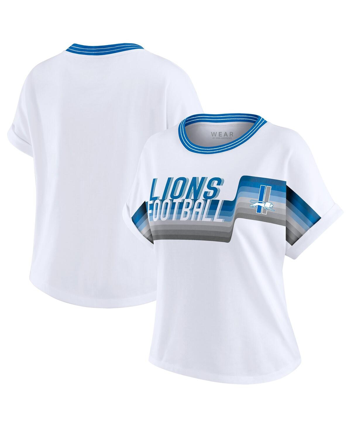 Wear By Erin Andrews White Detroit Lions Cropped Center Stripe Dolman T-shirt In White