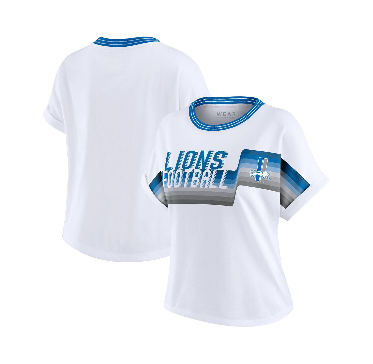 Women's White Detroit Lions Cropped Center Stripe Dolman T-Shirt
