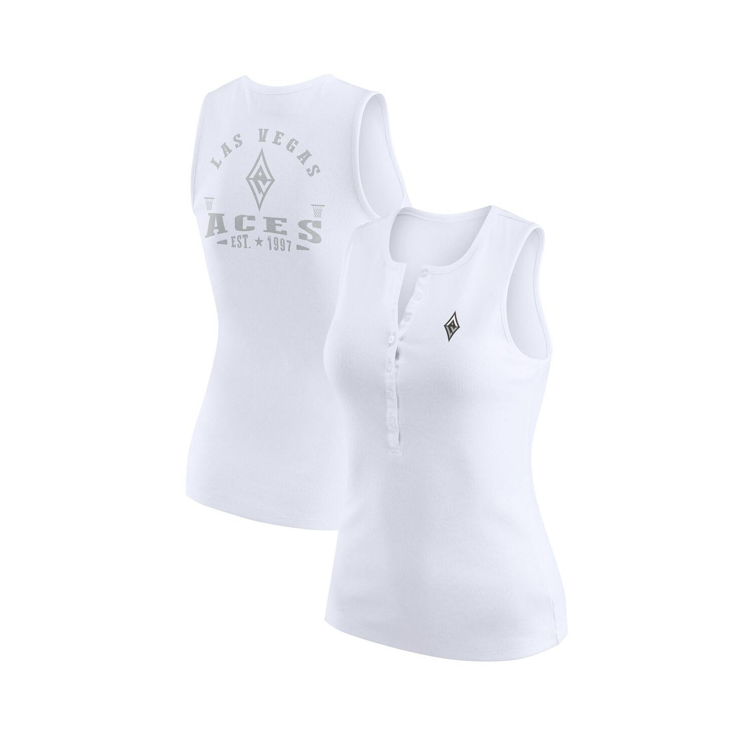 Women's White Las Vegas Aces Rib-Knit Henley Tank Top