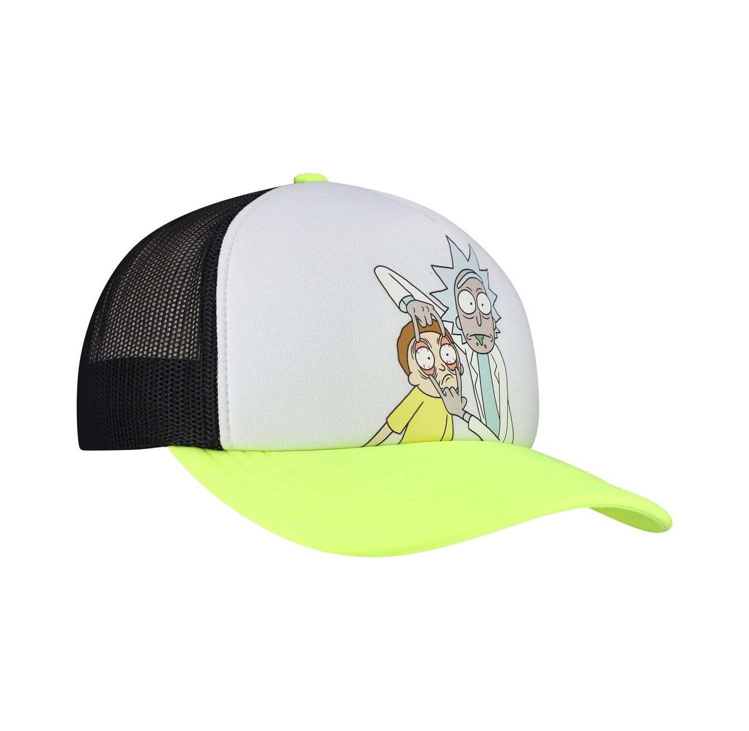 Men's and Women's White/Neon Green Rick And Morty Graphic Foam Trucker Adjustable Hat
