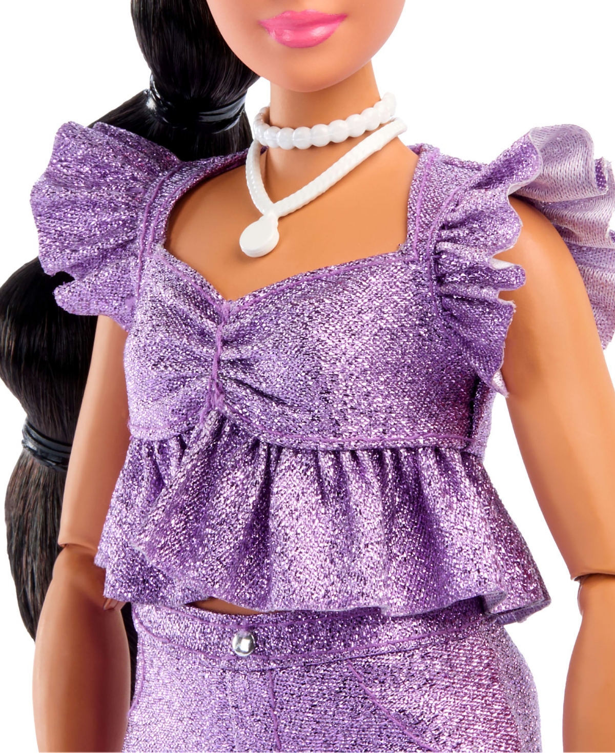 Barbie Deluxe Style Fashion Doll 8 In Metallic Purple Top And Sparkly Shorts With Accessories In Multi